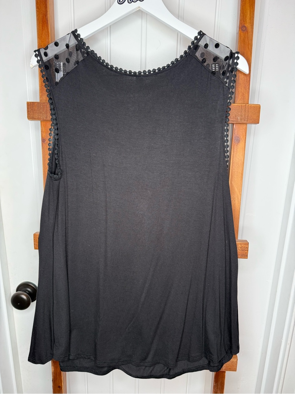 Emerald Black Swiss Dot Mesh Sleeveless Tunic Top – Size Medium - Picture 2 of 6